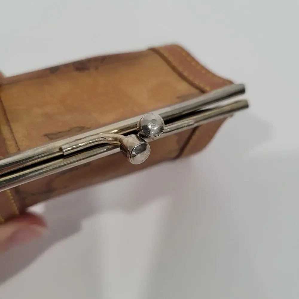 Prima Classe Alviero Martini Vintage Kisslock Leather Coin Wallet Map Small Purs